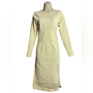 Long Sleeve Ribbed Midi Dress in Pale Yellow
